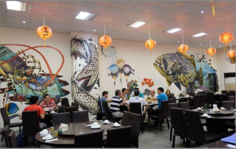 天柱海鲜餐厅墙体彩绘
